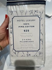 Hotel Luxury 625 TC 100 Pima Cotton King Pillowcases, White Brand New