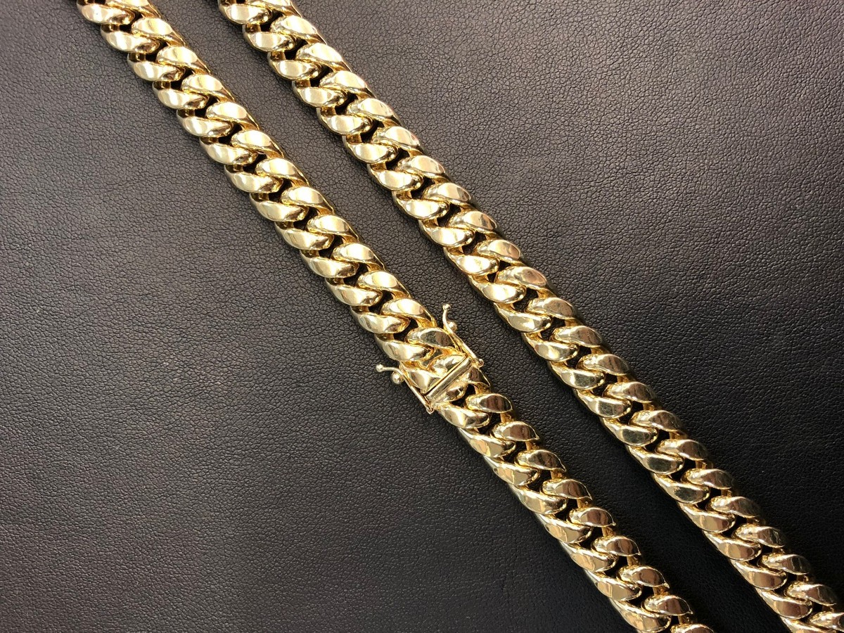 10K Yellow Gold Hollow 10mm Miami Cuban Link Chain Necklace