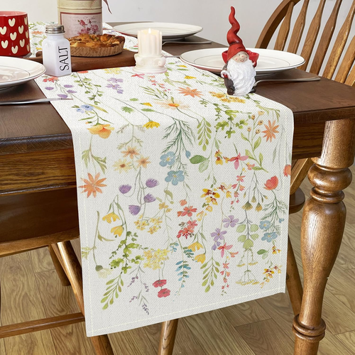 Wildflowers Floral Table Runner, Spring Flowers Seasonal Home Kitchen Dining Tab - Picture 3 of 12