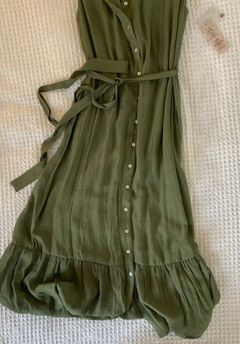 NWT Nanette Lepore Olive button up tie Midi Dress SZ 8 NEW $128 linen look - Picture 2 of 12