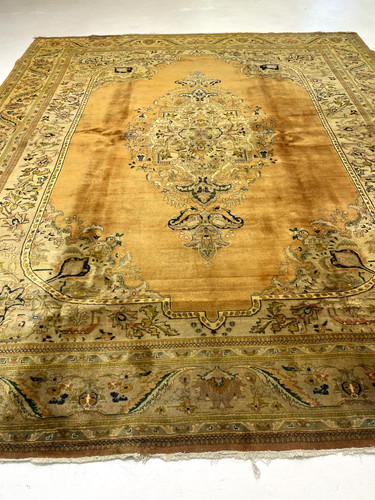 Antique Oriental Hand-Knotted Wool Area Rug Copper/Gold/Green/Ivory 10'2" x 12'4