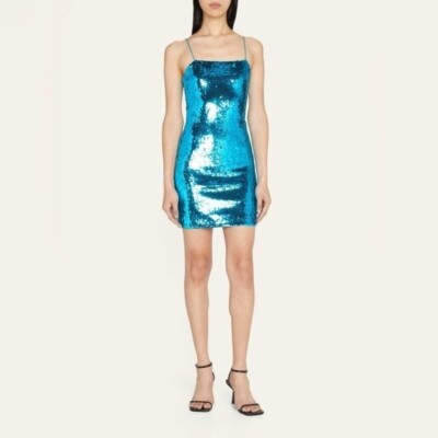 Alice + Olivia / Nelle Blue Sequin Mini cutout spaghetti strap Dress 8 |  eBay