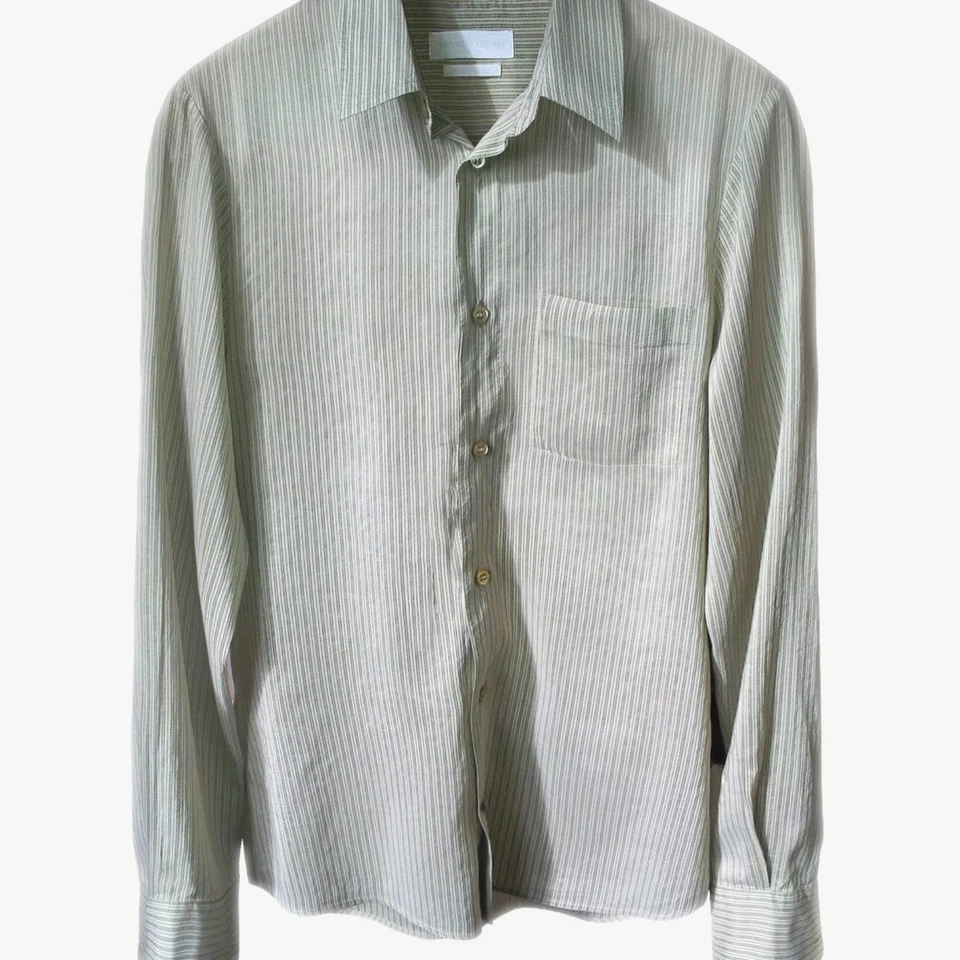 ALEXANDER McQUEEN Men Silk Shirt Size S Mens Green Shirt 34 Men Striped Shirt S - Image 3 of 4