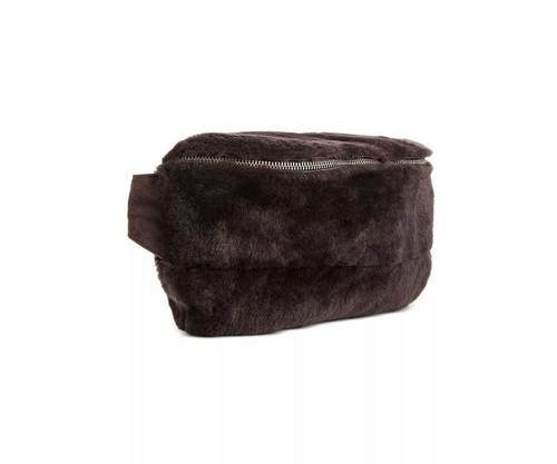 VIAVENETO Merino Shearling lambskin fur belt bag sling bag - BROWN