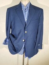 NWT 44S stafford blue Hopsack wool poly Gold Button Blazer Jacket sport Coat