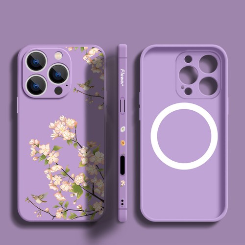 For iPhone 16 15 Pro Max 14 13 16e 12 11 MagSafe Flower Pattern Strap Case Cover - Picture 13 of 29