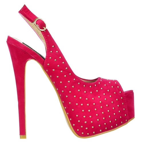 Zapatos de tacón alto señoras Tachonado Charol Tacones De Aguja Peep Toe  rosa fucsia Coral Negro | eBay
