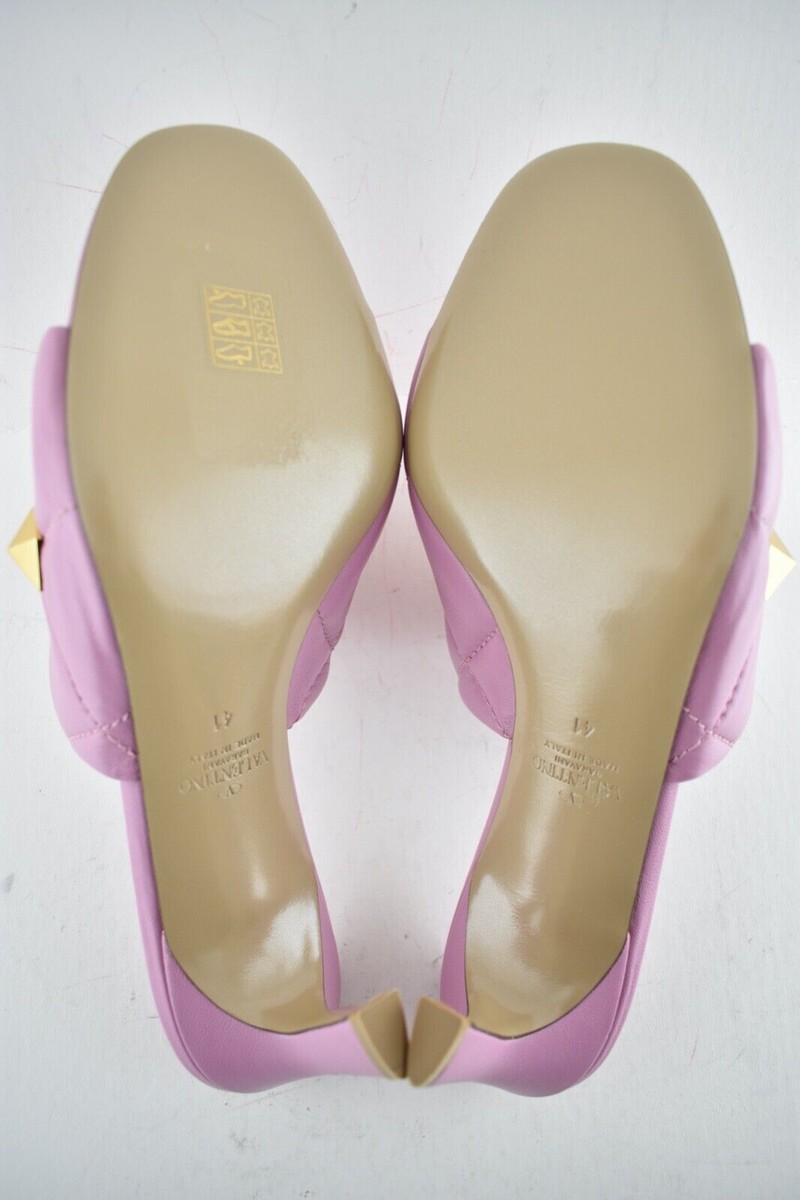 Valentino Rockstud Roman Stud Pink Leather Backless Mule