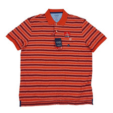 Chaps Ralph Lauren Orange Striped Men's Large Collared Polo Dress Shirt Retro