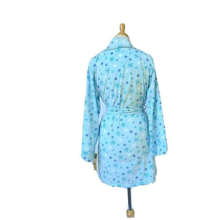 Mukluks Womens Short Robe Plush Fleece L/S Blue Snow Flake Print Size