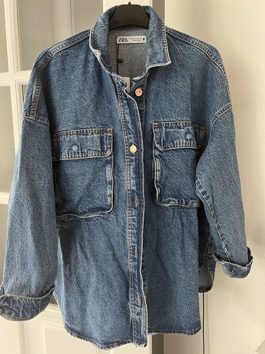 New Zara Size S DENIM OVERSHIRT WITH PATCH POCKETS