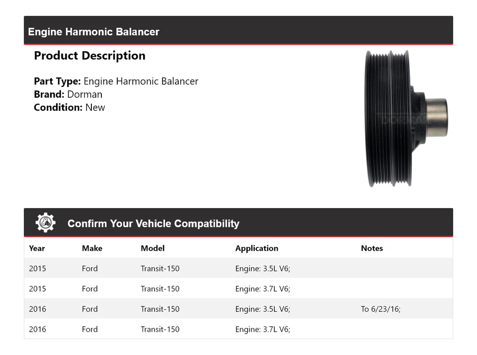 Equilibrador armónico para motor Ford Transit-150 Dorman 2015-2016 Foto 2 de 4