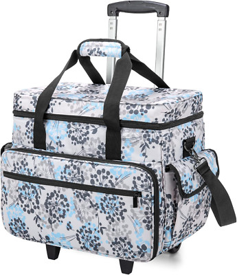 Rolling Sewing Machine Case with Wheels & Wooden Pad, Dandelion Design