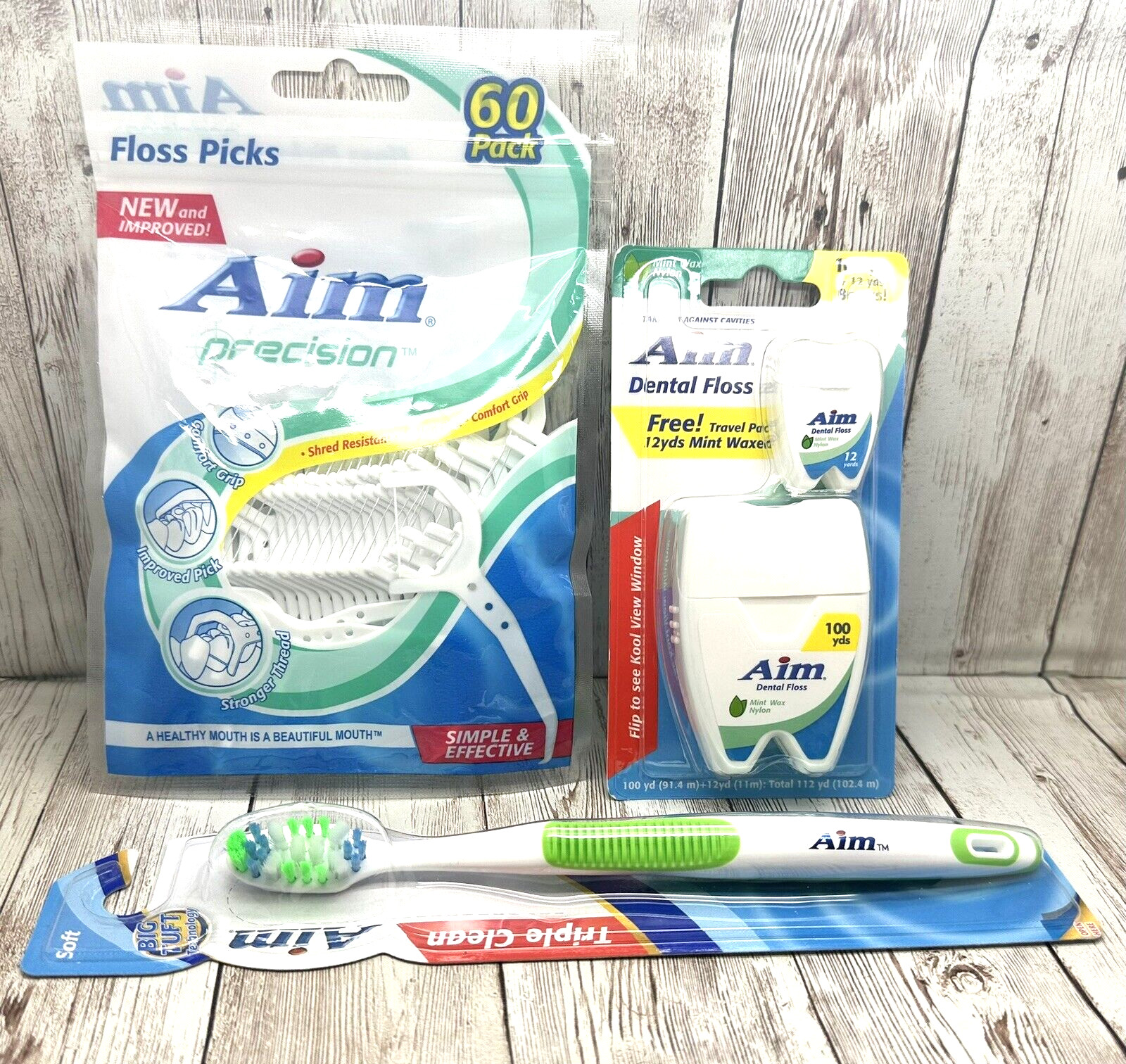 Aim Precision Floss Picks Dental and Toothbrush Trriple Clean/ Dental Floss Mint