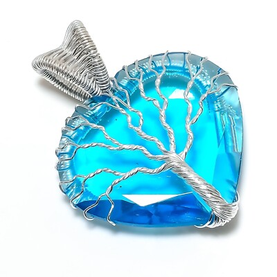 Swiss Blue Topaz Tree of Life Pendant 925 Sterling Silver Wire Wrapped Pendant