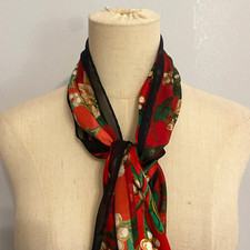Christmas Poinsettia Pine Cones Vintage Scarf  58"x13"