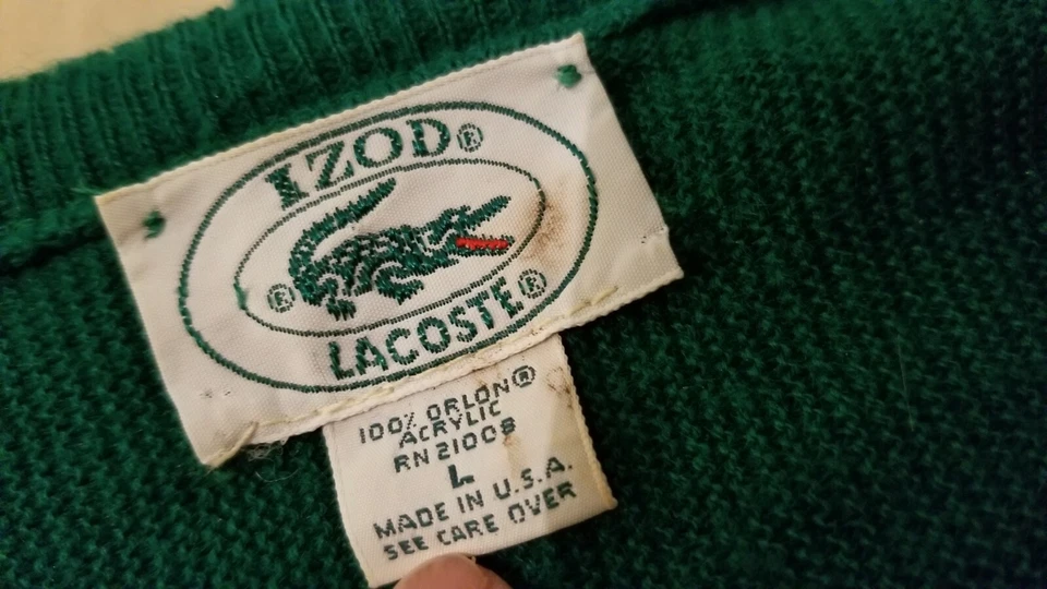 Suéter Para Hombres Vinatge IZOD Lacoste Cuello en V L Grande Verde Foto 3 de 4
