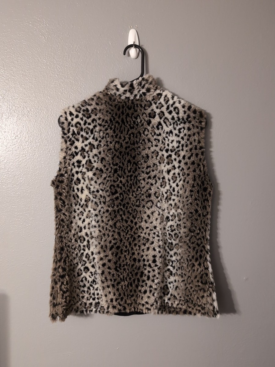 Coldwater Creek Snow Leopard Faux Fur Button Up Vest Women's Size