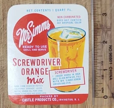 JAR Bottle Label Mr Simms Screwdriver Mix Castle Products Irvington New Jersey