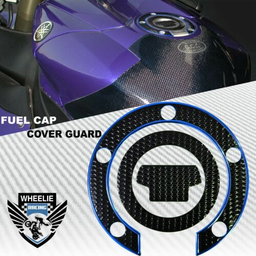 CHROMED BLUE&BLACK PRO GRIP FUEL TANK PAD+GAS CAP COVER FOR YAMAHA YZF R1/R6/FZ - Picture 3 of 9