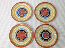 Vintage Mainstays Stoneware Dessert Plates Set of 4 Colorful Circle Pattern 7.5"