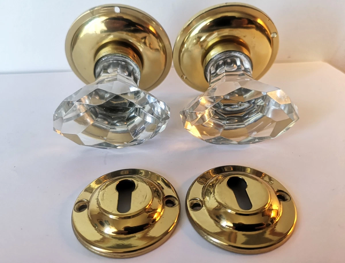Poignées de porte en verre antique et laiton restaurées