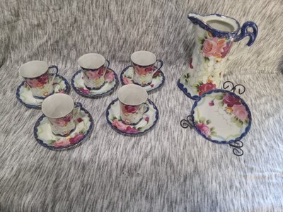  Nippon China TE-OH hand Paited Tea Pot With 5 Cups And 6...