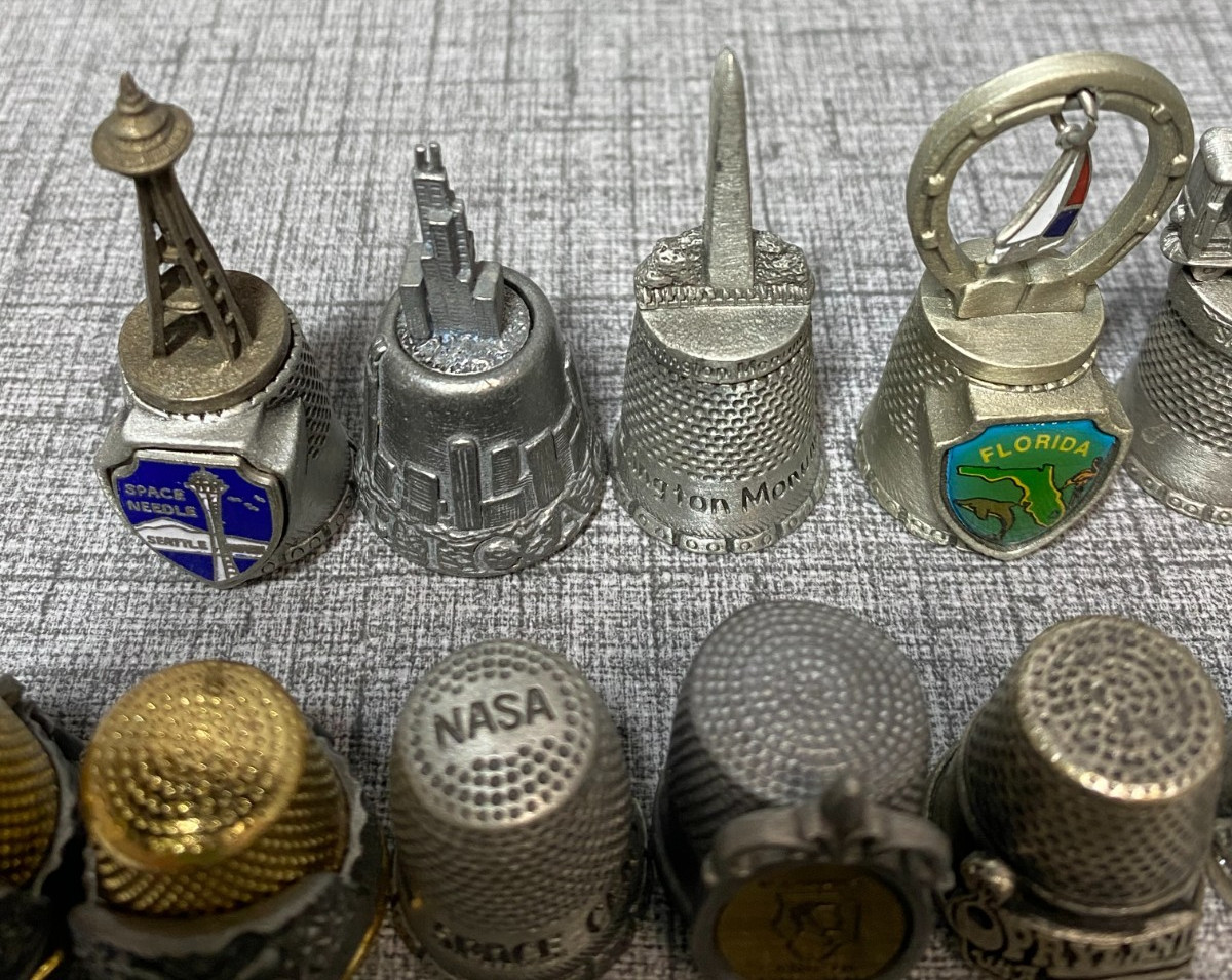 Vintage Lot of 34 Travel State City Landmarks Souvenir Metal Pewter Thimbles