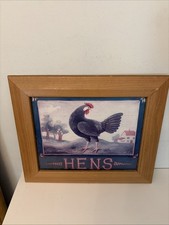 Vintage Pine Framed Country Hen Print Wooden Frame Farmhouse Kitchen Wall Art