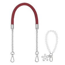 62cm/24.4" PU Leather Braided Purse Straps Wine Red, Silver Buckle 