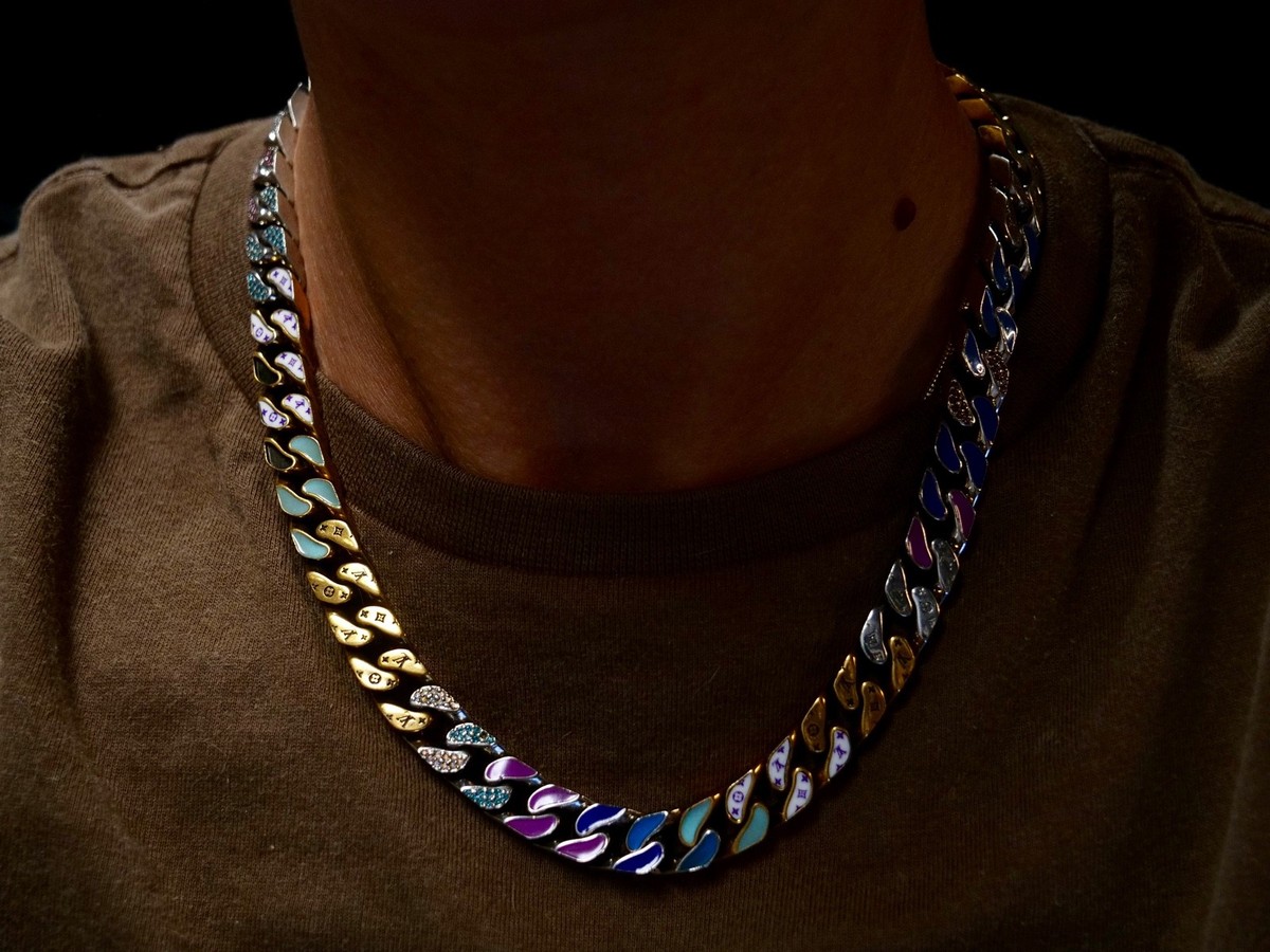 LOUIS VUITTON Collier Chain Links Patches Multicolor Necklace Mens