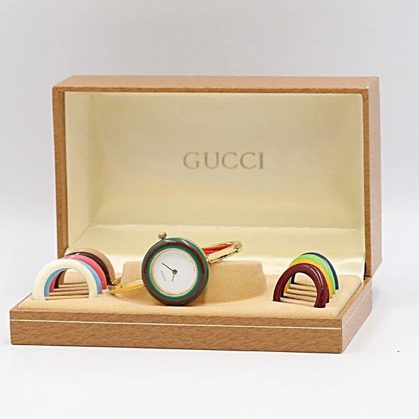 Orologio GUCCI 11 12.2 Cambio Lunetta Oro Quadrante Bianco Quarzo Donna Bracciale Boxato