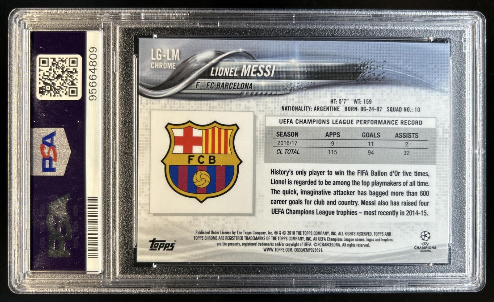 2017 Topps Chrome UEFA Lionel Messi Promos #LG-LM Barcelona PSA 10 GEM MINT view 2