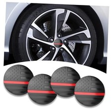 4PCS American Flag Car Wheel Center Caps Sticker,Wheel Hub Caps Black  Red
