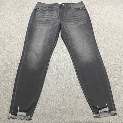 Kancan Womens Jeans sz 31 Gray Denim Skinny Medium Wash High Rise Raw Hem