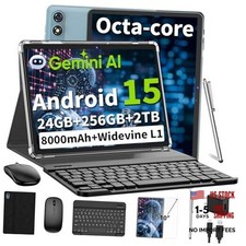 Android 15 Tablet 10 Inch, 2026 Tablet with Keyboard, 24GB 256GB 2TB Black