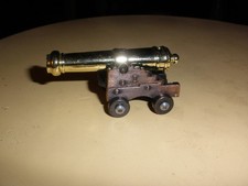 Vintage Miniature Cannon All Metal With Polished Brass Colored Barrel Miniature