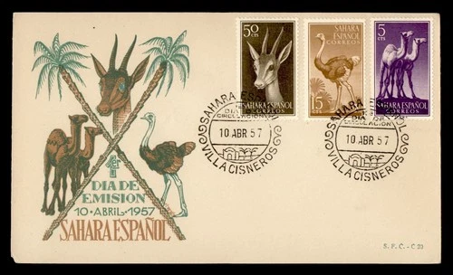 DR WHO 1957 SPANISH SAHARA FDC ANIMAL COMBO M76602