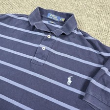 Polo Ralph Lauren Polo Shirt Mens XL Blue Stripe Custom Fit Classic Prep Casual