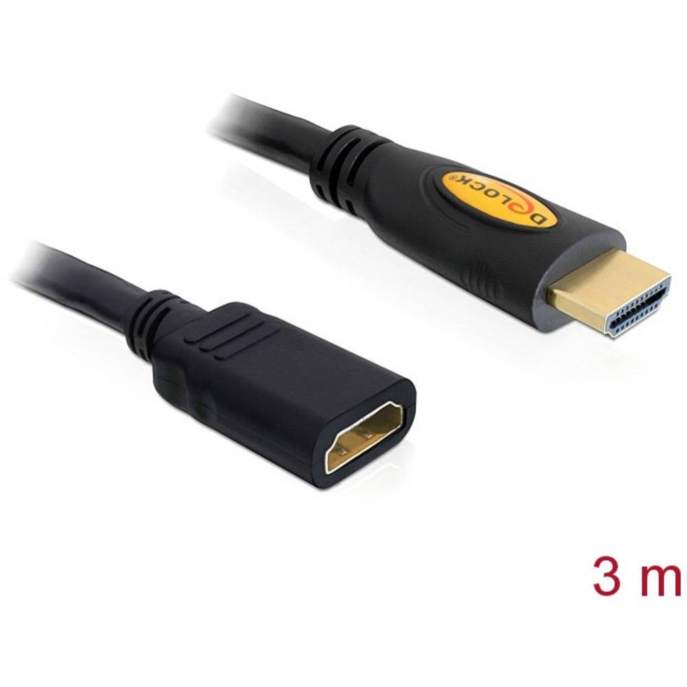 Rallonge HDMI femelle mâle Delock 83081 cordon extension HDMI-A 3m noir pour moniteur et console