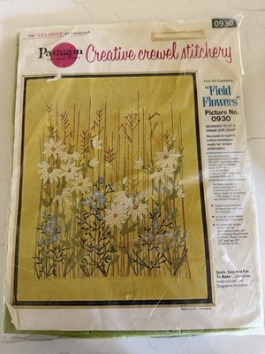 Vintage 70s Paragon Field Flowers Crewel Kit 0930 Spring Forest Flowers 16x20