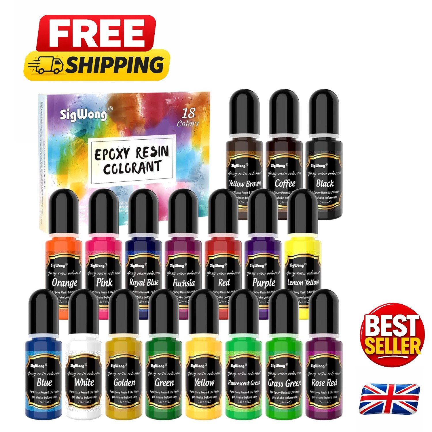 Highly Concentrated 18 Color Epoxy Resin Pigment for Jewelry & Crafts - 10ml