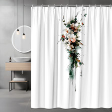 Abstract Floral Shower Curtain White Green Pink Art Print