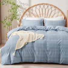 100 Natural Cotton 3pcs Plaid Duvet Cover Sets, Checkered Full 80" 90" 0810
