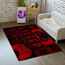 Gaming Rug for Gamer Floor Rugs for Boys Gaming Red Black Carpet Bedroom Floo...