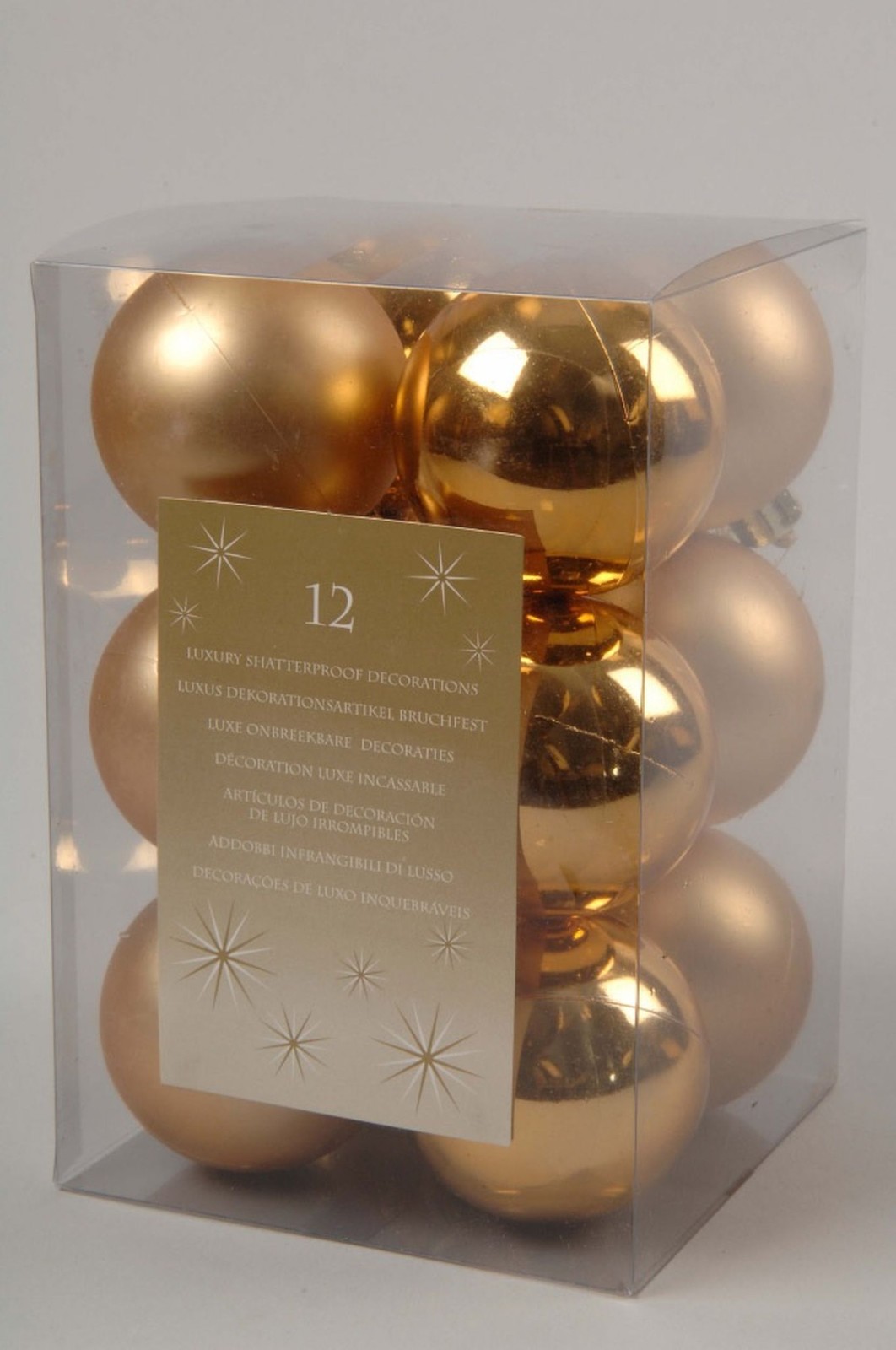12 Gold Christmas Baubles Shatterproof Luxury Tree Decorations 6cm Bright Gold