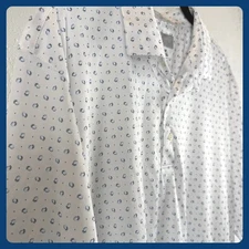 Greg Norman Mens Polo Shirt L G Shark Play Dry White Pattern Golf Casual