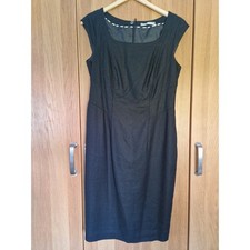 Womens Marks & Spencer Black Linen S/S Shift Dress UK 12