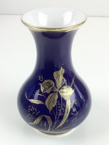 Vintage Royal Porzellan Bavaria KPM Germany Cobalt Blue, Gold Iris Floral Vase - Picture 3 of 11