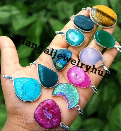 Lote de colgantes de ópalita y mezcla de piedras preciosas enchapados en plata de ley 925 joyas hechas a mano Foto 2 de 4